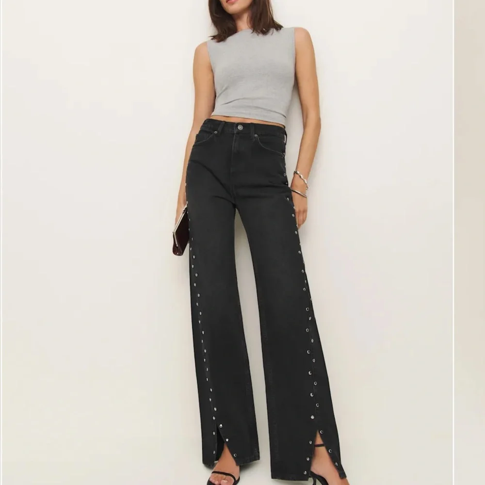 Reformation Cary Studded High Waist Slouchy Wide Leg Jeans - Picture 2 of 8